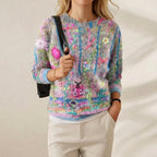 Maglione in Cotone con Motivo Astratto Rosa-Turchese
