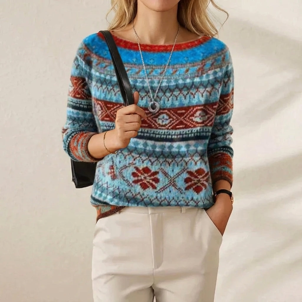 Jersey de Algodón Azul-Rojo con Bandas Fair Isle