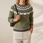Pull en Coton Olive avec Motif Mouton
