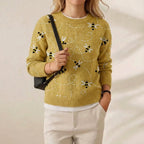 Pull en Coton Jaune Moutarde avec Motif Abeilles