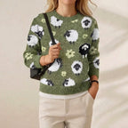 Pull en Coton Vert avec Motif Mouton