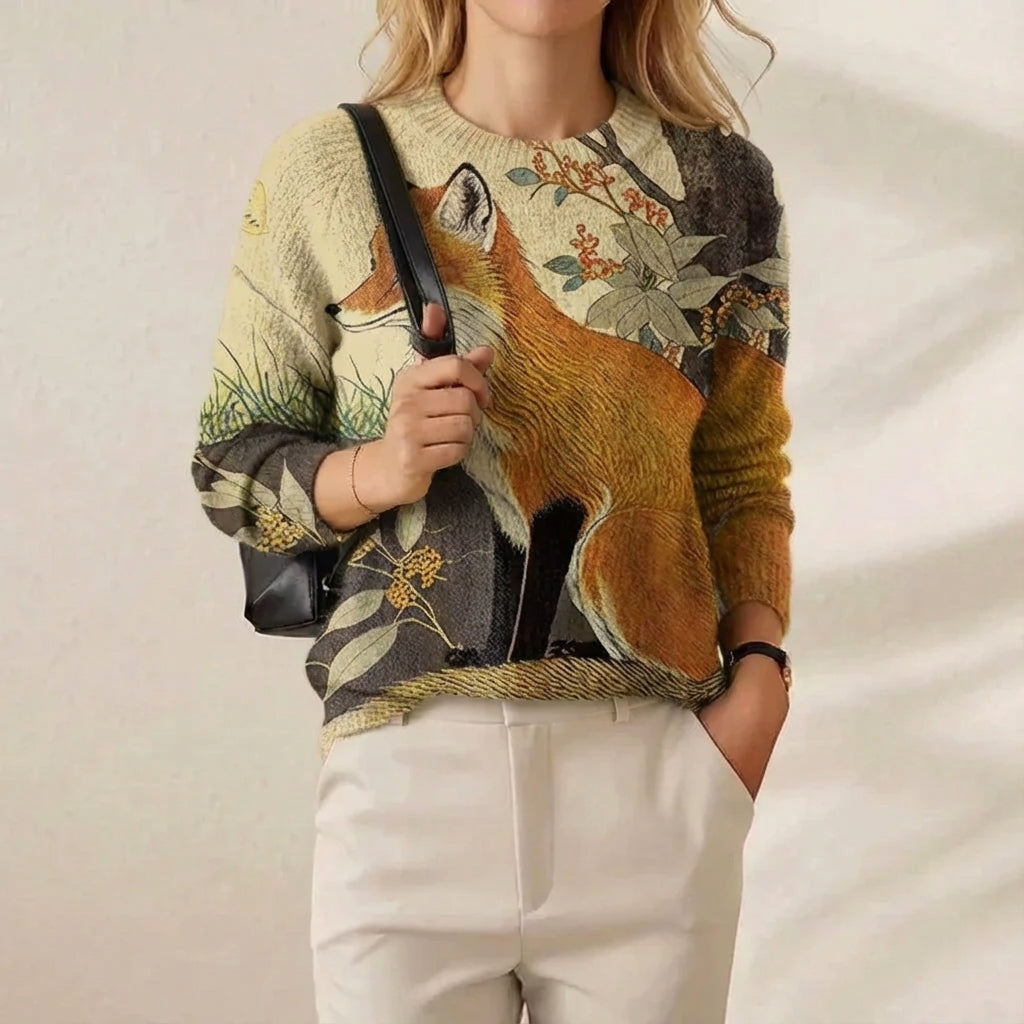 Pull en Coton Crème avec Design Renard