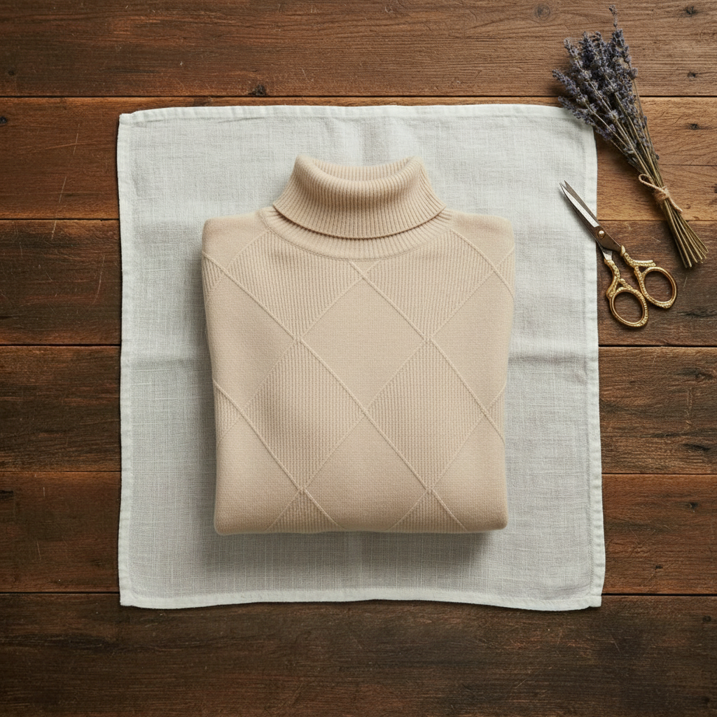 Kaschmir-Rollkragenpullover mit Rautenstrick