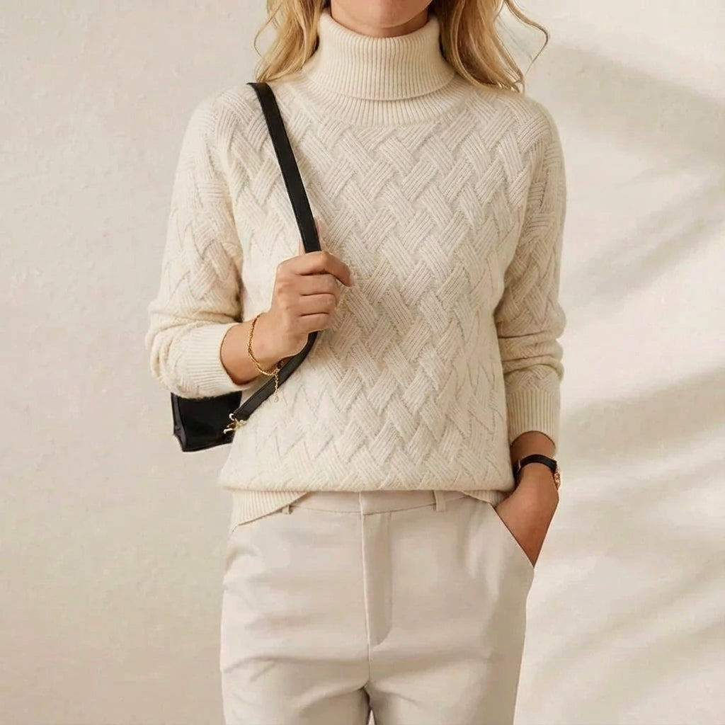 Kaschmir-Rollkragenpullover mit Fischgrätenmuster