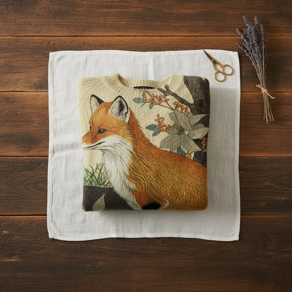 Pull en Coton Crème avec Design Renard