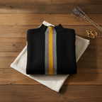 Pull en cachemire noir avec rayures jaunes