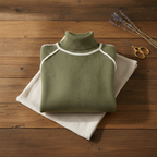 Baumwoll-Rollkragenpullover mit Streifen