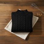 Jersey de Cuello Alto de Algodón con Punto Trenzado