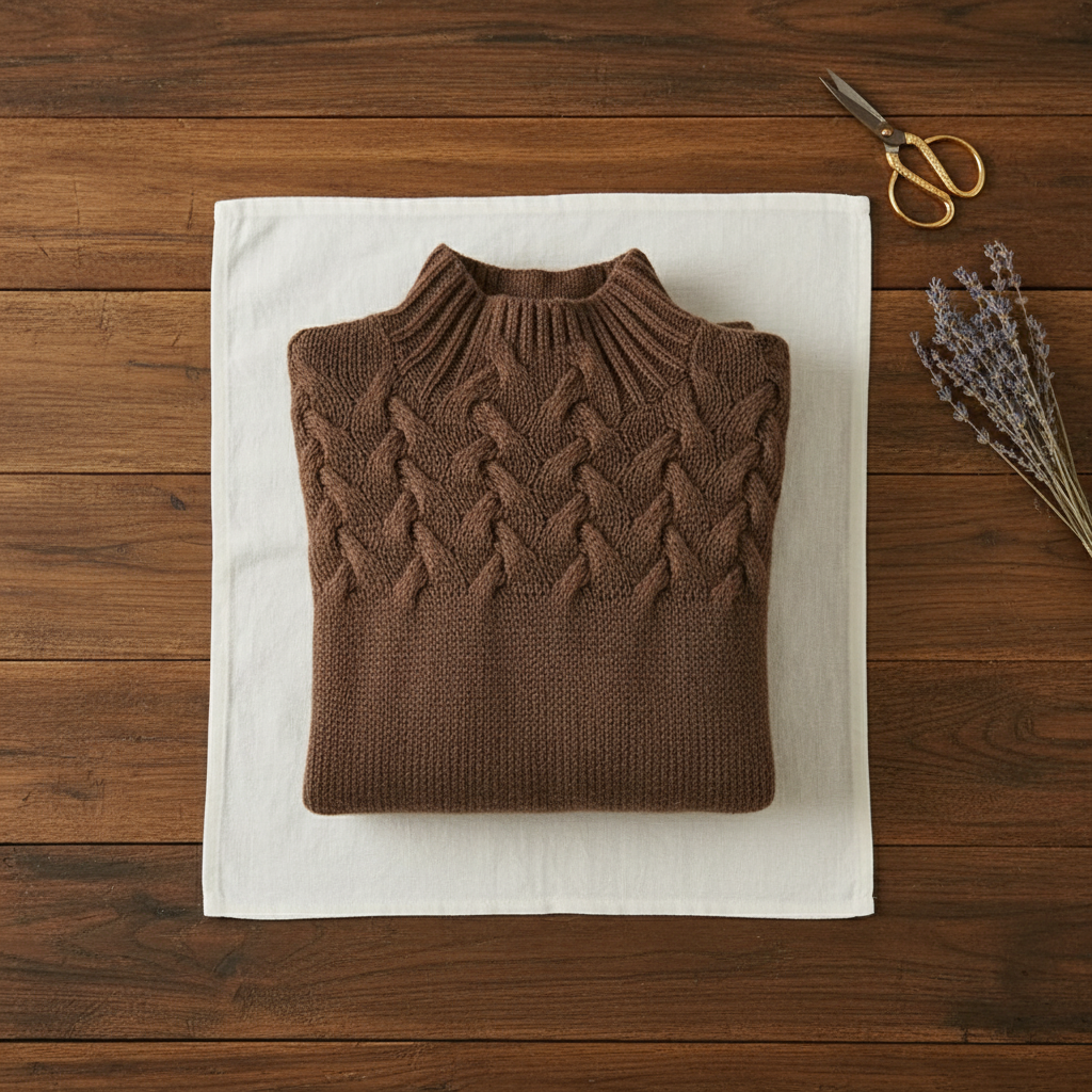 Baumwoll-Zopfmuster-Rollkragenpullover