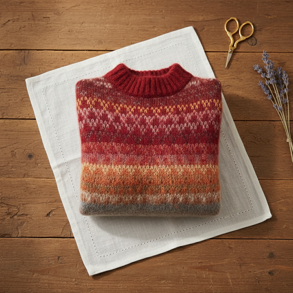 Jersey de cuello alto de cachemira con estampado nórdico Rojo-Marrón