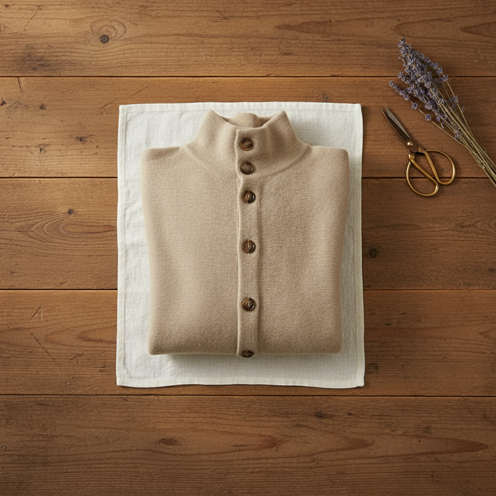 Kasjmier vest met knopen in taupe