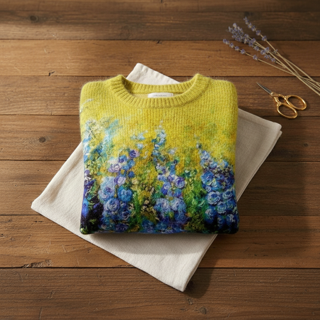 Pull en Coton Jaune avec Motif Fleurs