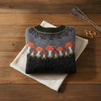 Maglione in Cotone Nero con Motivo Funghi