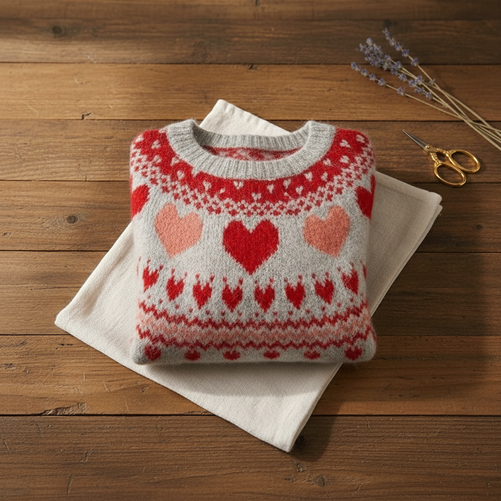 Jersey de Algodón con Estampado de Corazones