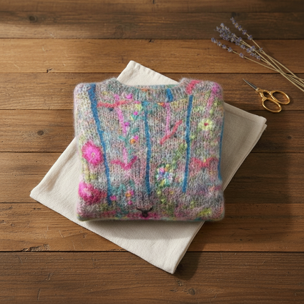 Baumwollpullover mit Abstraktem Muster Rosa-Türkis