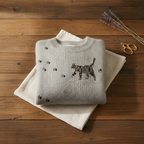 Pull en Coton Gris avec Chaton et Empreintes de Pattes