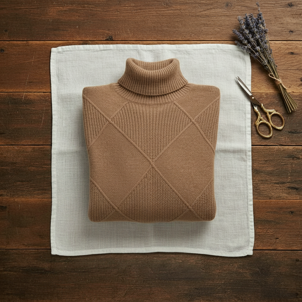 Kaschmir-Rollkragenpullover mit Rautenstrick