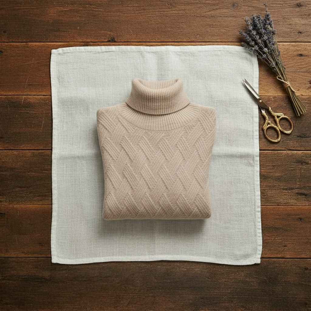 Kaschmir-Rollkragenpullover mit Fischgrätenmuster