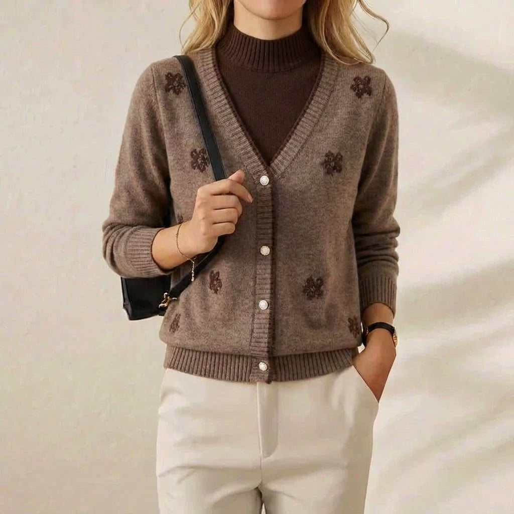 Cardigan col V en cachemire avec détails brodés