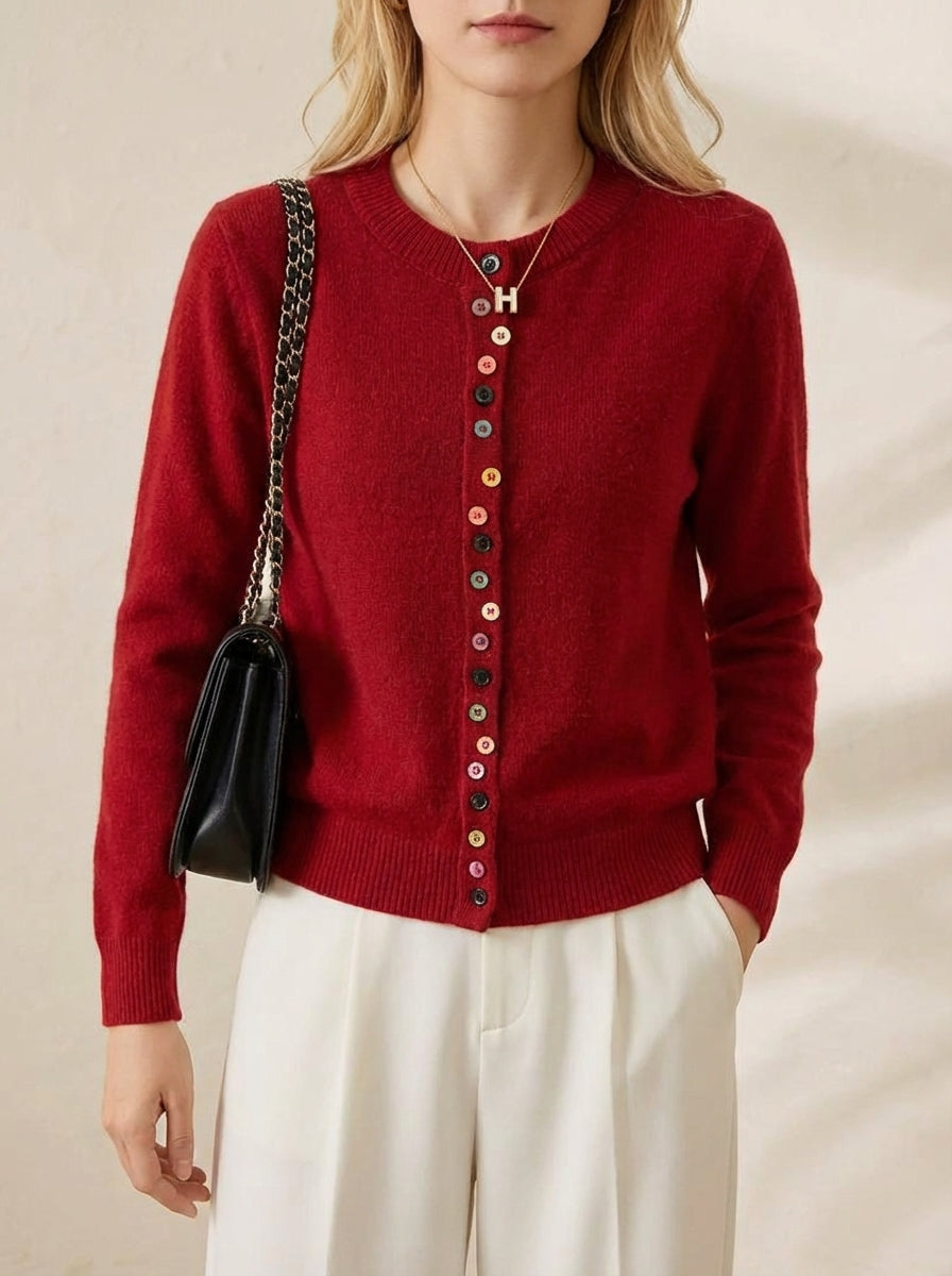 Cardigan col rond en cachemire avec boutons multicolores