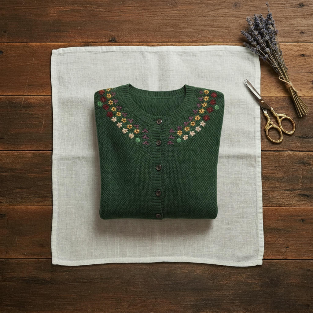 Kasjmier vest met ronde hals en geborduurde halslijn