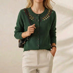 Kaschmir-Cardigan mit Rundhalsausschnitt und besticktem Ausschnitt