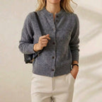 Kasjmier vest met col en structuurbreisel