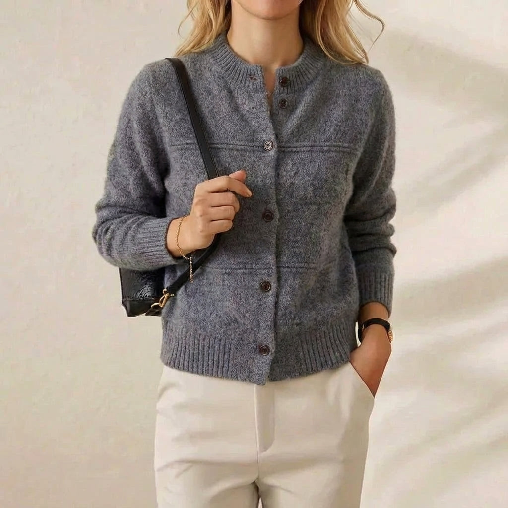 Cardigan en cachemire à col roulé et tricot texturé