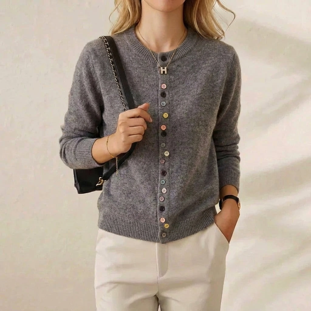 Cardigan col rond en cachemire avec boutons multicolores