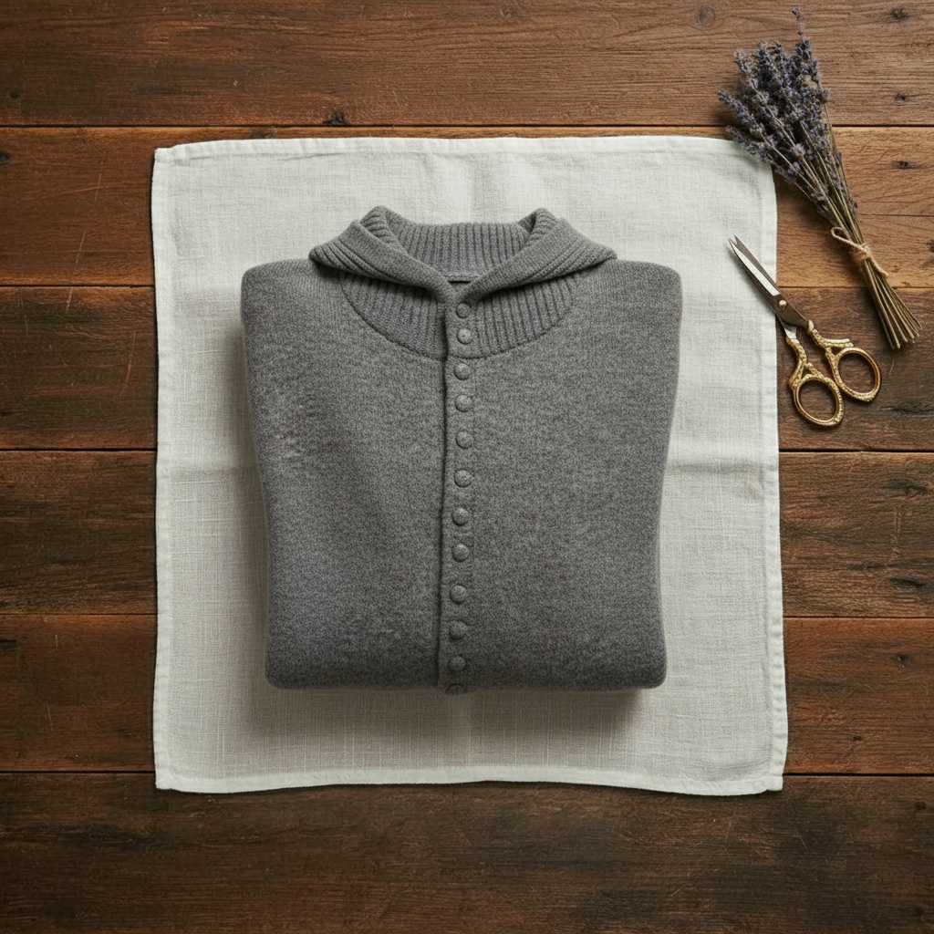 Kasjmier vest met capuchon en knoopdetail