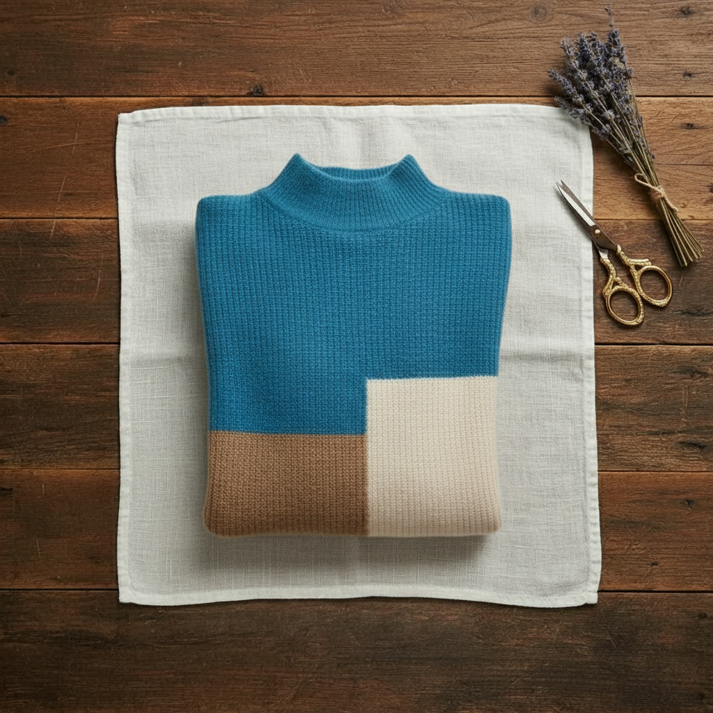 Jersey de cuello alto de cachemir con rayas horizontales