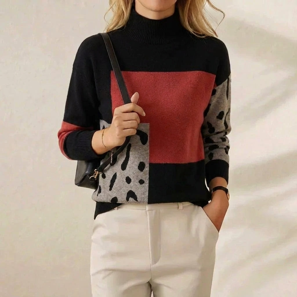 Jersey de cachemira con cuello redondo y estampado de bloques de color