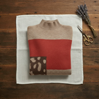 Kasjmier trui met ronde hals en kleurblokpatroon