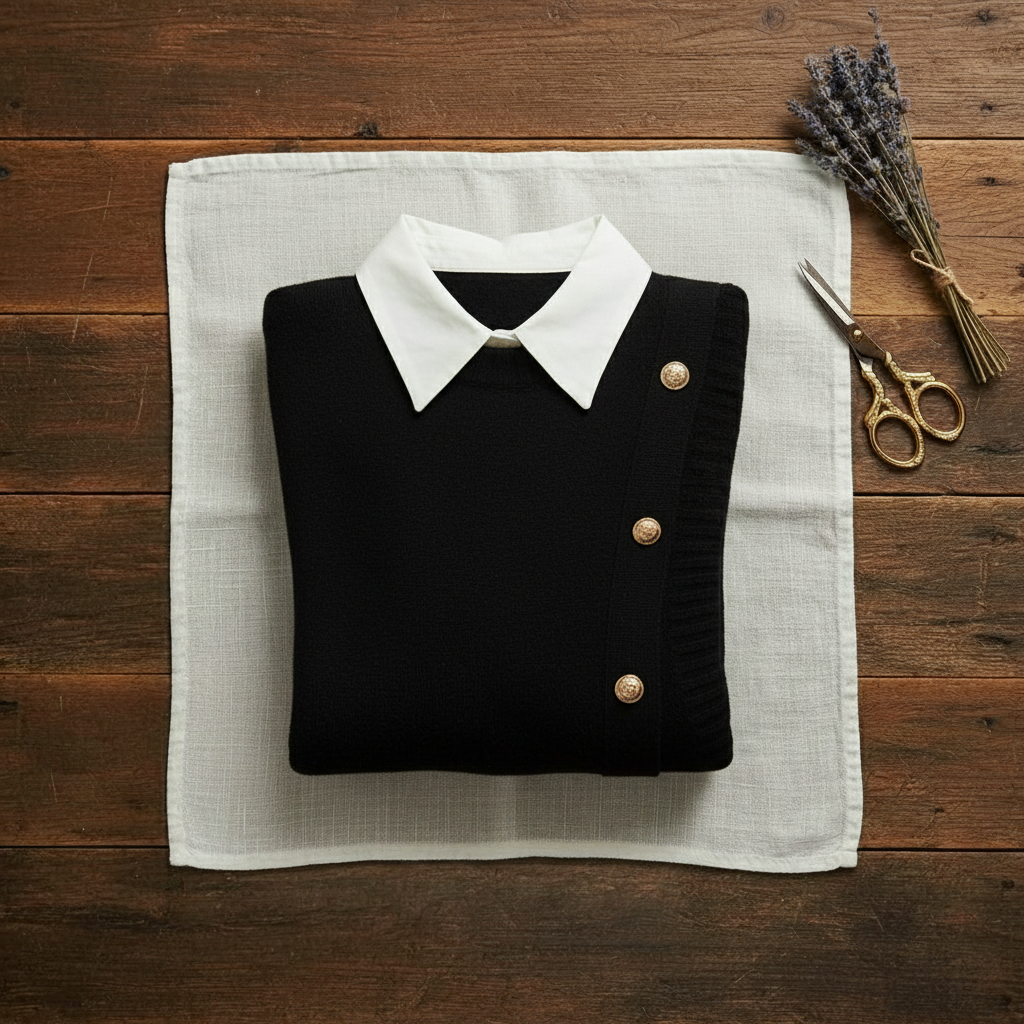 Vestsweater met kraag van kasjmier en dubbele knopen