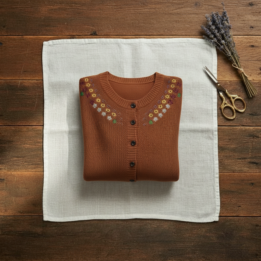 Kasjmier vest met ronde hals en geborduurde halslijn