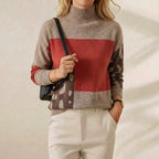 Kasjmier trui met ronde hals en kleurblokpatroon