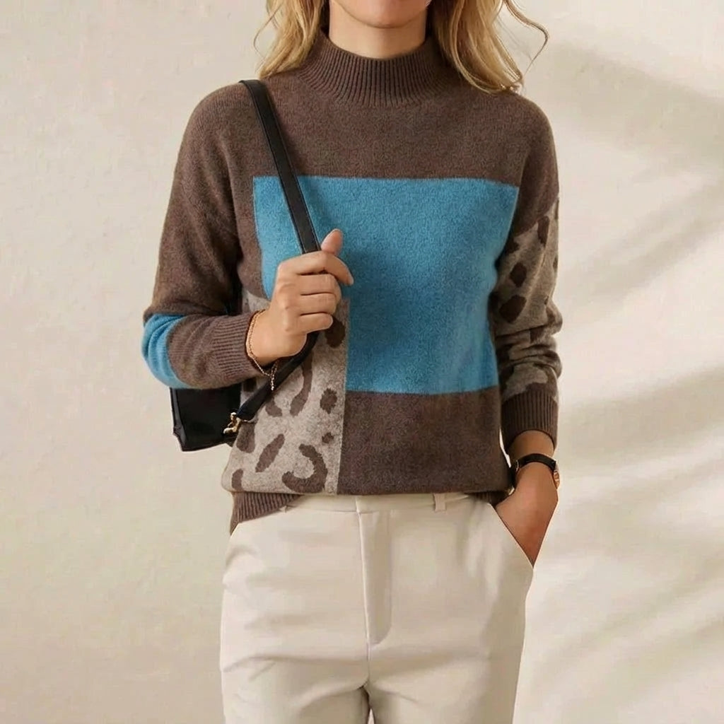 Pull ras du cou en cachemire avec motif color block