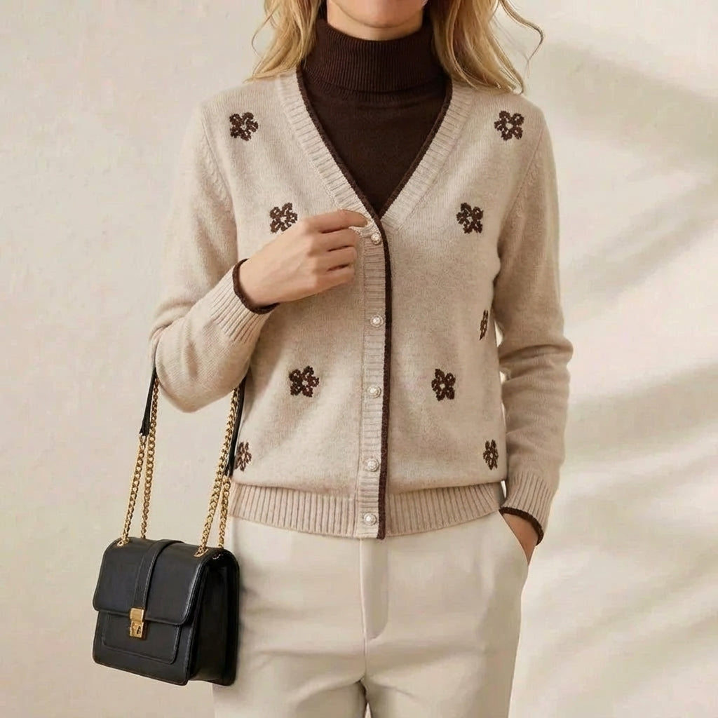 Cardigan col V en cachemire avec détails brodés