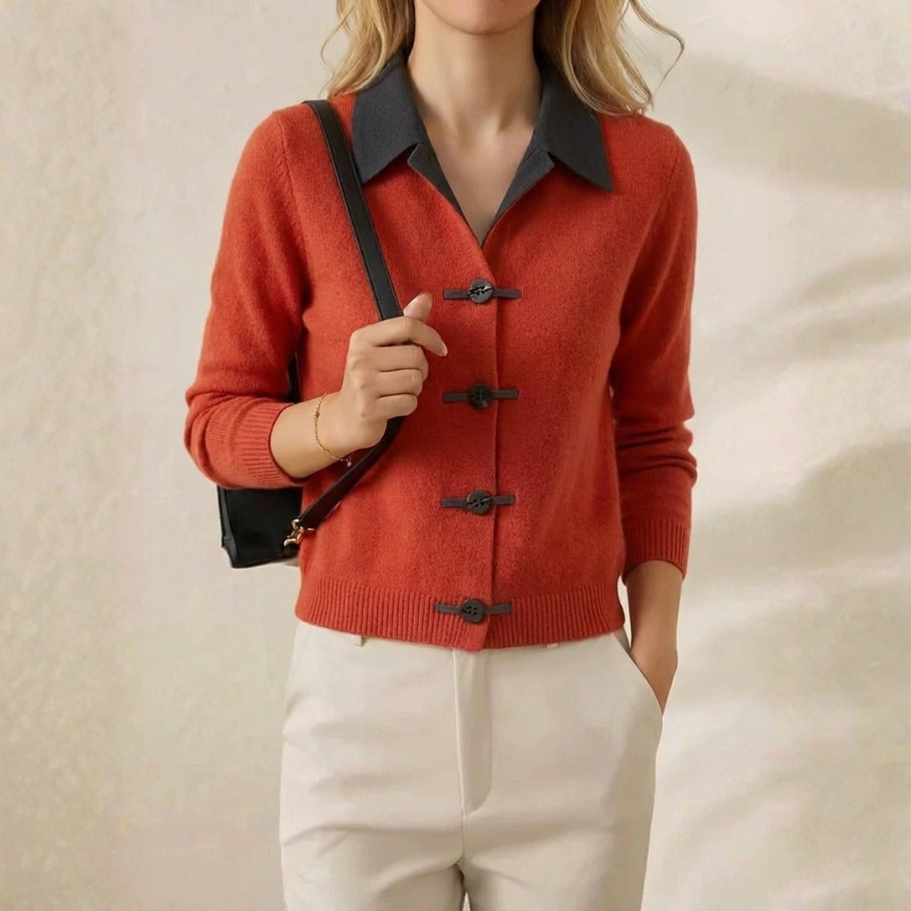 Kaschmir-Cardigan mit Kragen und Knebelknöpfen