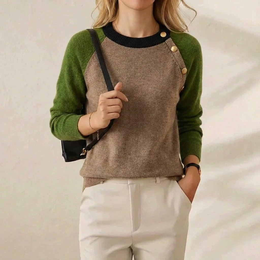 Kasjmier trui met ronde hals en contrasterende raglanmouwen