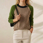 Jersey de cachemira con cuello redondo y mangas raglán en contraste