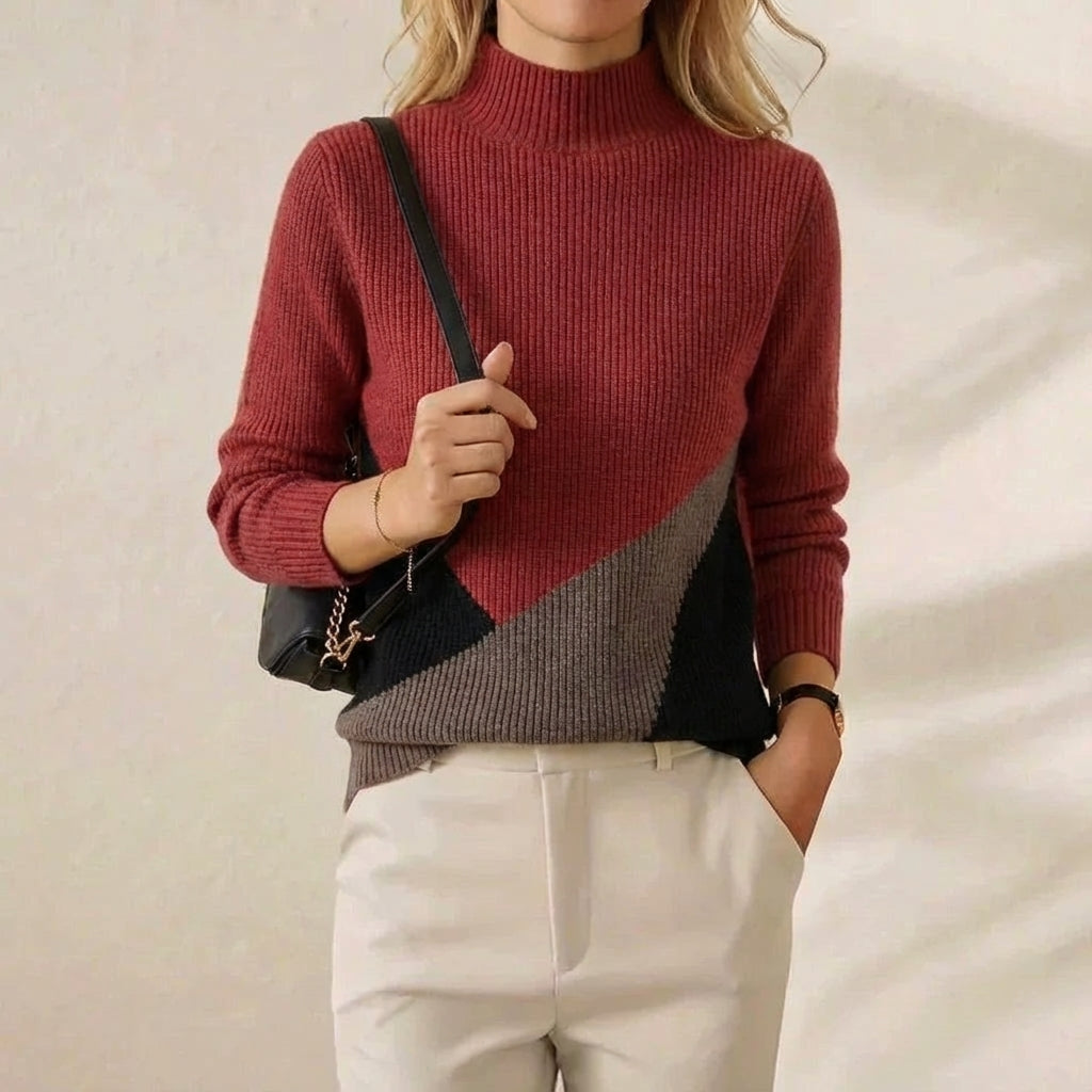 Kaschmir-Rollkragenpullover mit diagonalem Farbblock