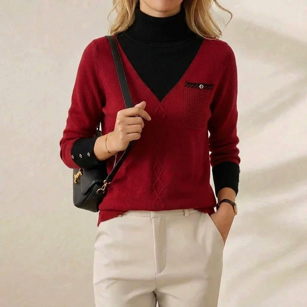 Pull col V en cachemire avec logo sur la poitrine