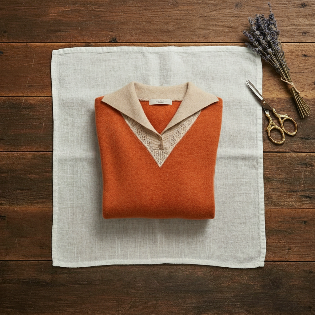 Kasjmier trui met V-hals en contrasterende kraag