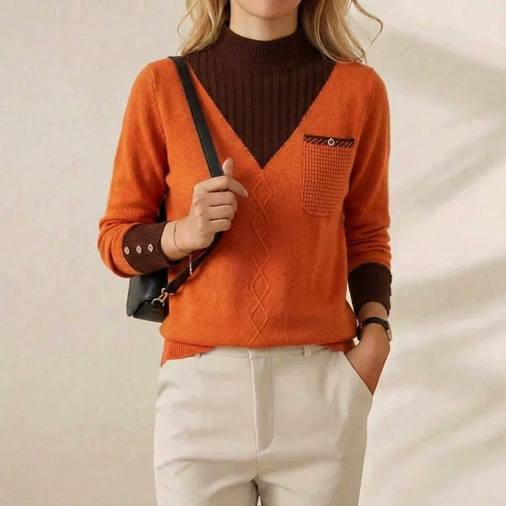 Jersey de cachemir con cuello de pico y logo en el pecho