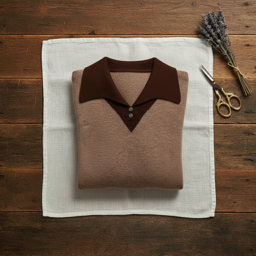 Jersey de cachemira con cuello en V y cuello en contraste