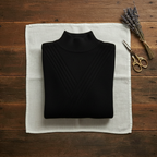 Rollkragenpullover aus Kaschmir mit Streifenbündchen