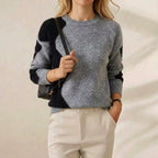 Kasjmier trui met ronde hals en kleurblokmouwen