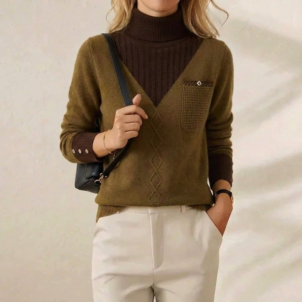 Kaschmirpullover mit V-Ausschnitt und Logo auf der Brust