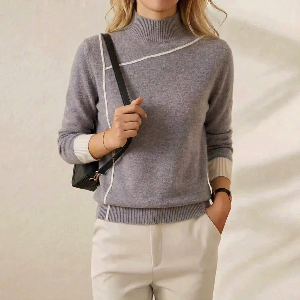 Pull à col roulé en cachemire avec poignets contrastés